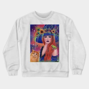 Halloween witch with frog by Renee Lavoie Crewneck Sweatshirt